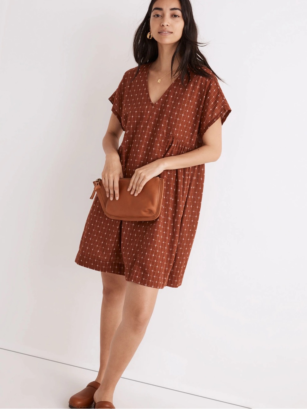 Madewell Jacquard Dolman-Sleeve Mini Dress in Dusty Redwood